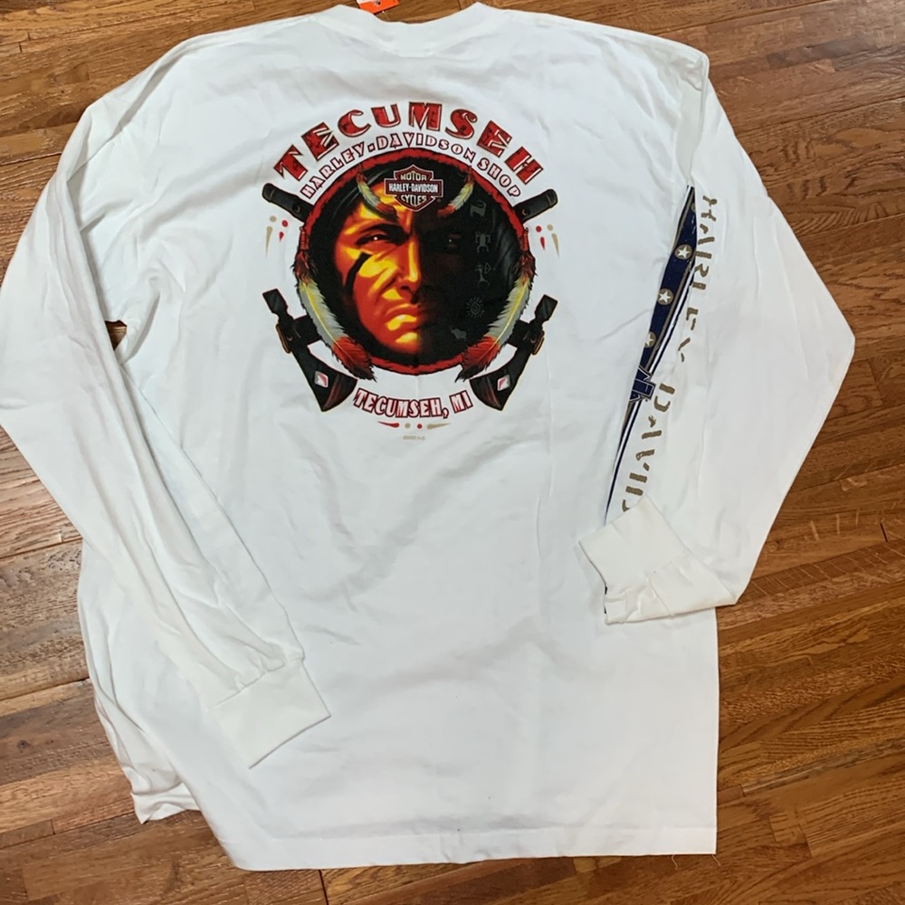 Harley-Davidson XL White Long Sleeve Tee with Graphic Tecumseh, MI Design..NWT